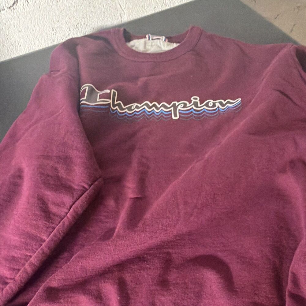Champion Burgundy Fleece Crew Neck Pullover Sweatshirt XL Embroidered Logo Men's